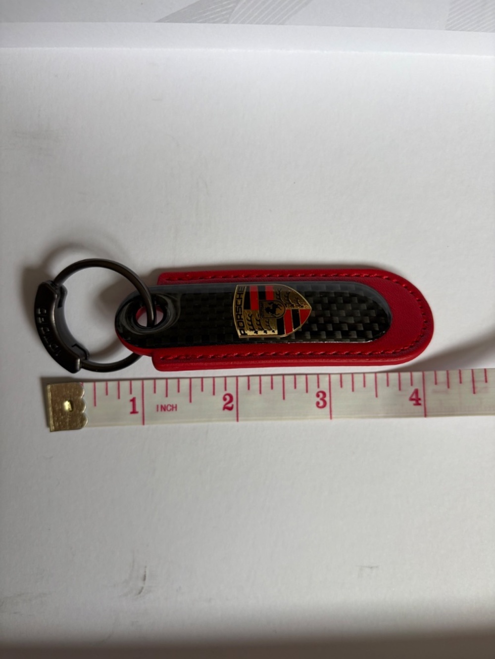 Carbon Fiber Key Ring Porsche red - Picture 4 of 6